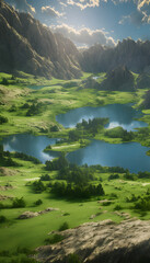 Fototapeta na wymiar AI DIgital Illustration Magnificent Peaceful Landscape With mountains and River