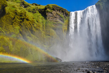 Double rainbow at Skógafoss Waterfall in Iceland