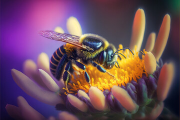 Bee on a flower - Generative AI - obrazy, fototapety, plakaty