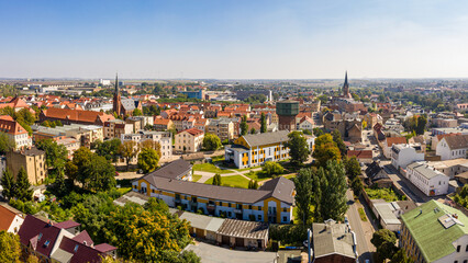 The city of Staßfurt near Magdeburg in the Harz Region from above ( Saxony-Anhalt / Germany ) - obrazy, fototapety, plakaty