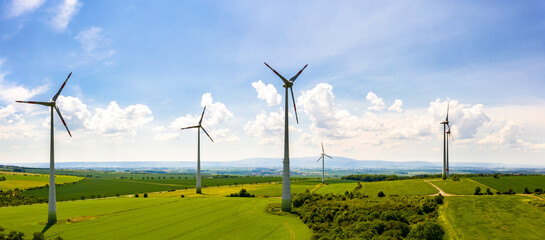 Energy transition in Germany: The windmill turbines at the Windpark Druiberg in Dardesheim with the...