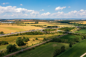 Fototapeta na wymiar The city of Niedergebra (Nordhausen) from above (Thuringia region, Germany)