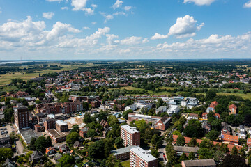 The city of Wedel near Hamburg from above ( Schleswig-Holstein Pinneberg and Elbe River region /...