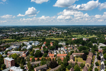 The city of Wedel near Hamburg from above ( Schleswig-Holstein Pinneberg and Elbe River region / Germany )