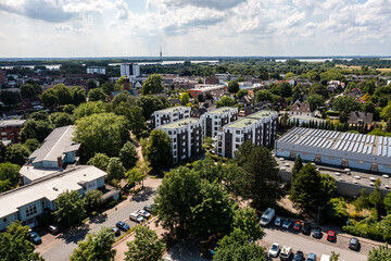 Fototapeta na wymiar The city of Wedel near Hamburg from above ( Schleswig-Holstein Pinneberg and Elbe River region / Germany )