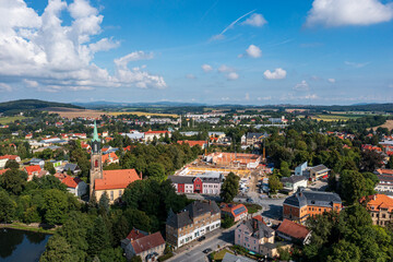 Fototapeta na wymiar The city of Neugersdorf near Ebersbach from above ( Saxon Switzerland-Osterzgebirge region, Saxony / Germany )