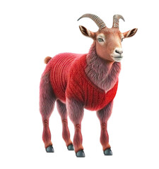 Cute ibex wearing a red sweather on a transparant background