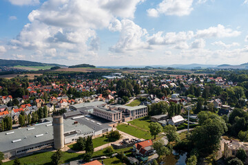 Fototapeta na wymiar The city of Neugersdorf near Ebersbach from above ( Saxon Switzerland-Osterzgebirge region, Saxony / Germany )