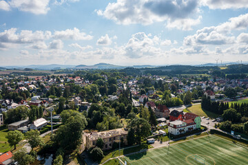 The city of Neugersdorf near Ebersbach from above ( Saxon Switzerland-Osterzgebirge region, Saxony / Germany )