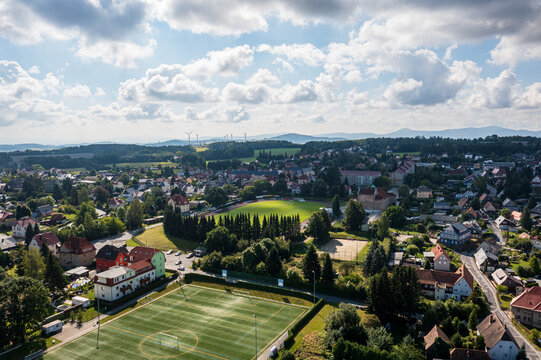 The city of Neugersdorf near Ebersbach from above ( Saxon Switzerland-Osterzgebirge region, Saxony / Germany )