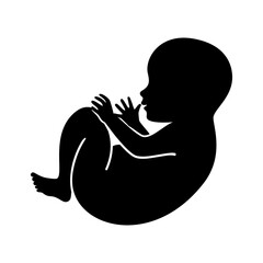 Cute baby newborn from profile black silhouette icon vector. Baby in fetal position graphic design element isolated on a white background. Adorable newborn outline drawing