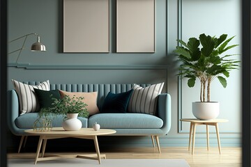 Modern interior background, living room, minimalistic style. Generative AI