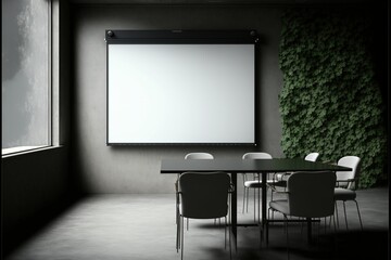 Mock up projection screen in meeting room, interior background. Generative AI
