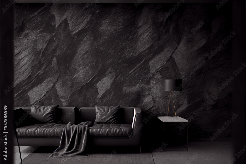 Wall mural Black dark  textured concrete stone wall background