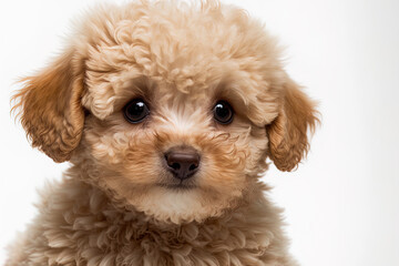 Maltipoo puppy poses sweetly on a white background. Generative AI