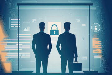 Businessmen use two factor authentication and internet network security to protect their customers' data. hacked connections, privacy protection for data, and cyber security. Generative AI