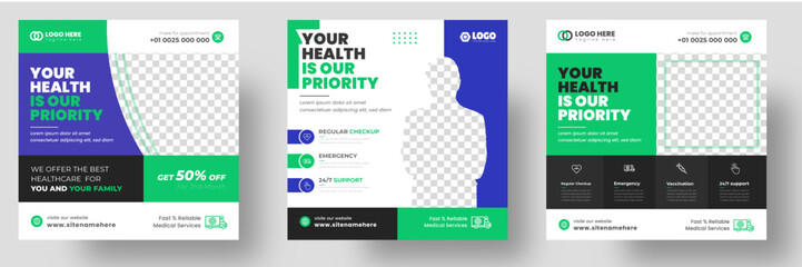 Medical Social Media Post Template, Healthcare Social Media Banner Template, Medical and healthcare social media post template. health doctor social media post banner. Medical Health banner.