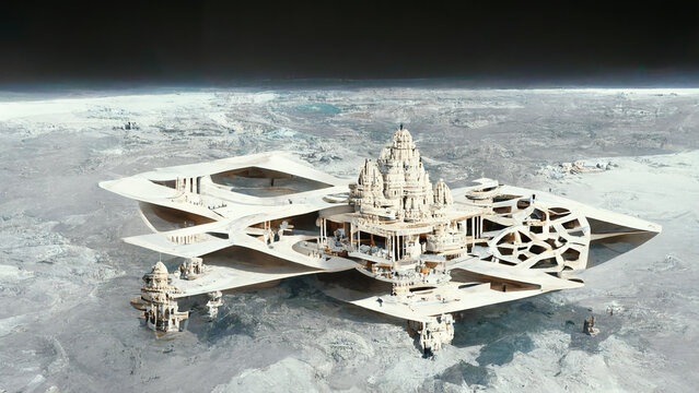 Futuristic temple architecture inspired space platform 