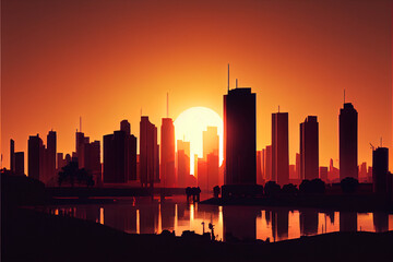 Obraz na płótnie Canvas View of a city skyline at sunrise