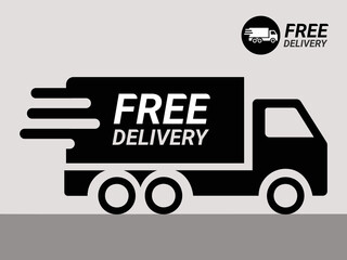 Free delivery icon, vector icon of a cargo truck. Free delivery logo.
