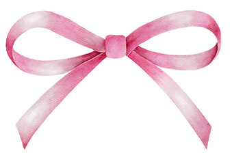 Watercolor illustration of pink ribbon bow 1. - 557591957