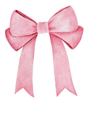 Watercolor illustration of pink ribbon bow 2.