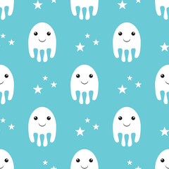 Seamless pattern with cute aliens