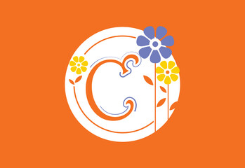 Floral monogram letter C. Initial alphabet with botanical elements. Floral alphabet vector design