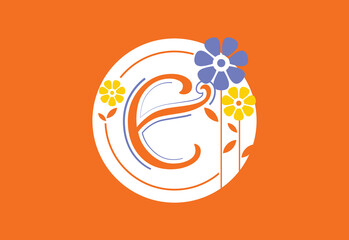Obraz premium Floral monogram letter E. Initial alphabet with botanical elements. Floral alphabet vector design