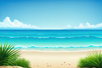 Fototapeta na wymiar Background of the summer sand, sea, and sky. Generative AI