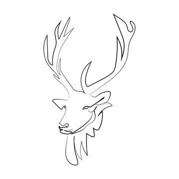 deer with 12  tweleve
horn one line art vector illustration white bg
