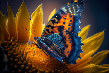 Butterfly on a sunflower - motyl na słoneczniku - Generative AI