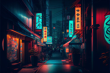 Neon illuminated city streets drawn by Artificial Intelligence