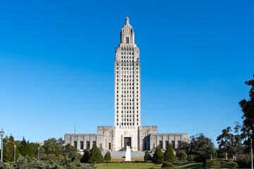 Baton Rouge, Louisiana,  USA - February 13, 2022: Louisiana State Capitol in Baton Rouge, USA. The State Capitol is the seat of government for the U.S. state of Louisiana.  - obrazy, fototapety, plakaty