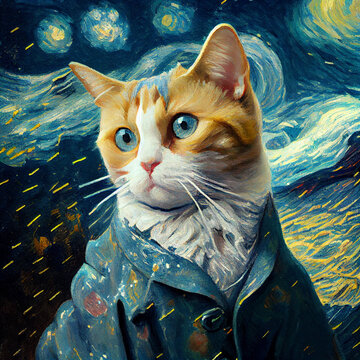 Van Gogh Style cat illustration