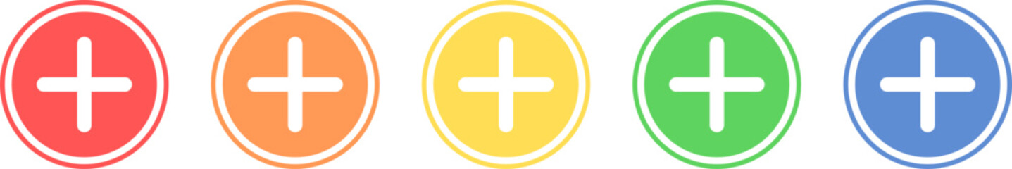 Plus sign icon set. Add sign icon in various colors.