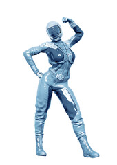 cosmonaut girl is celebrating on white background