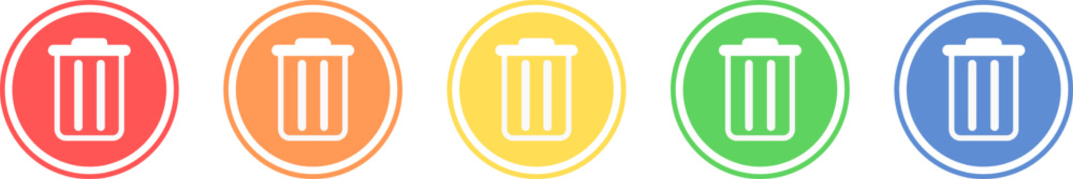 Trash can icon set. Delete icon in various colors.