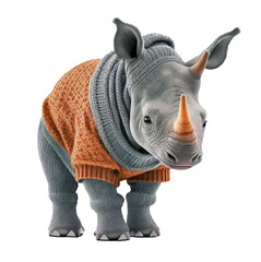 Cute adorable rhino wearing a sweather on a transparant background
