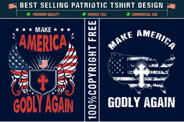 Make america godly again christian t-shirt design with usa grunge flag usa patriotic t shirt design © Rathin