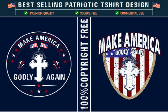 Make america godly again christian t-shirt design with usa grunge flag usa patriotic t shirt design - Powered by Adobe