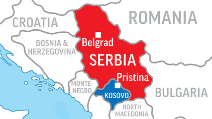 Serbia and Kosovo Map. Zoom on World Map. Vector Illustration