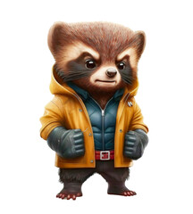 Cute adorable wolverine wearing a sweather on a transparant background