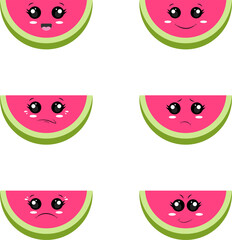 Vector watermelon icons with different emotions.