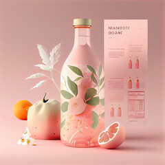 Fruity liquor and wine bottle, website design, menu design, pastel tones