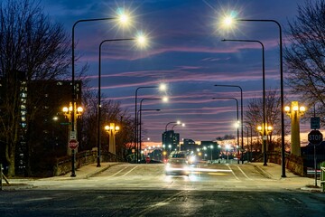 Striated Sunset Over the Bridge Leading to Hyde Park from Jean Baptiste DuSable Lake Shore Drive In Chicago, IL