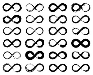 Infinity symbol icons, unlimited infinity, endless line shape sign, loop symbols	
