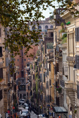 Fototapeta na wymiar Old Historic Streets in Downtown Rome, Italy. Apartment Buildings Exterior