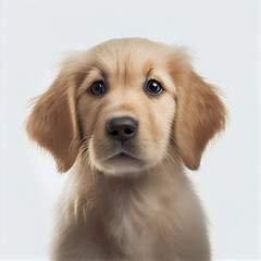 Golden retriever puppy isolated on white background, close up, cutie dog, generative AI