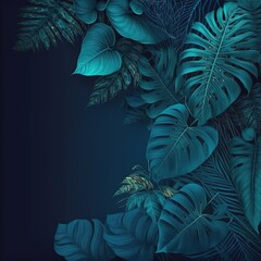 Collection of tropical leaves,foliage plant in blue color with space for copy background